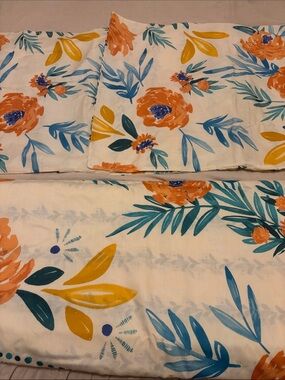 The Pioneer Woman Orange, Teal, Yellow Floral Duvet Cover